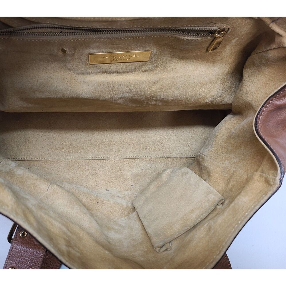 Marc Jacobs Brown Leather Satchel Bag Push Lock Top Handle Made in Italy - Picture 2 of 12
